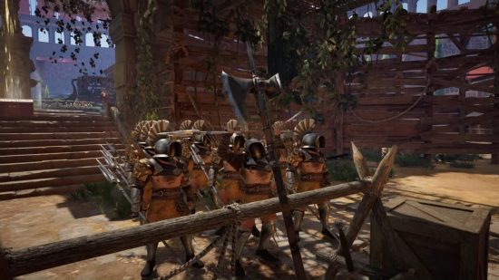 Best free PC games: Conqueror's Blade. Image shows a row of warriors preparing or battle.