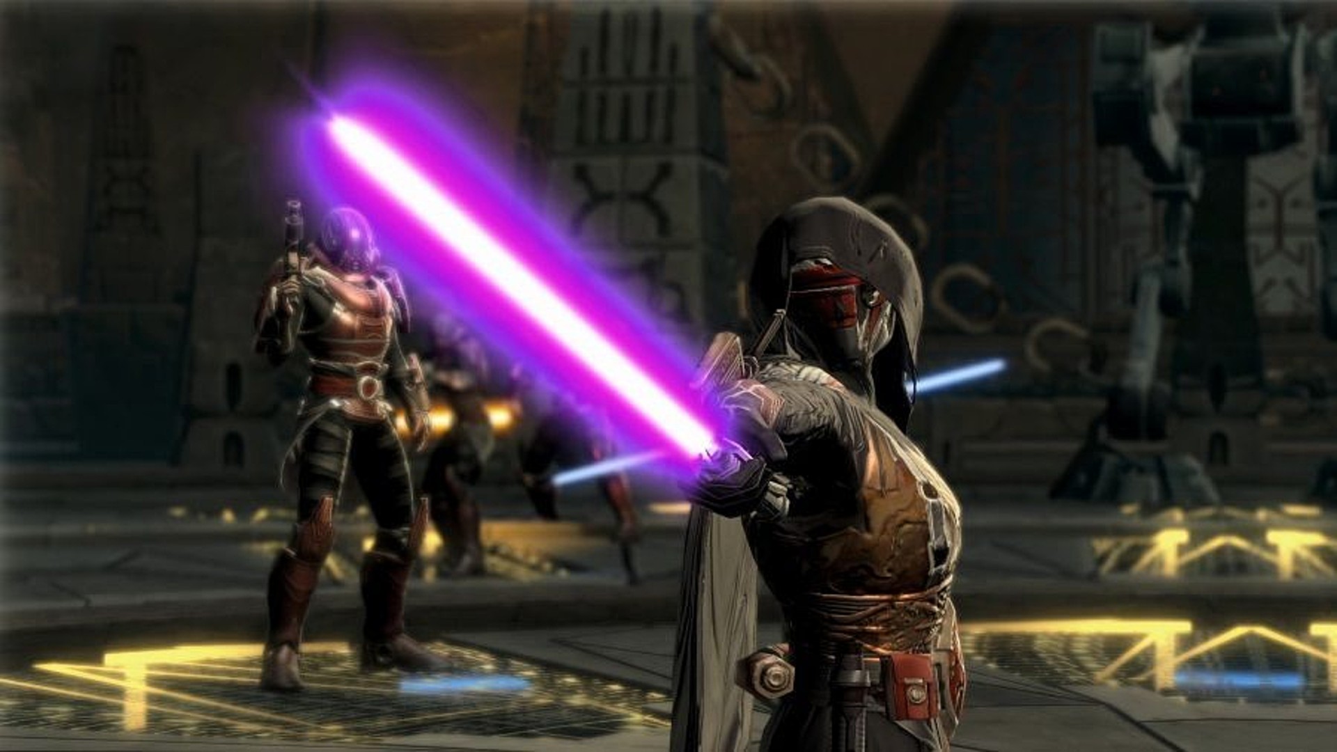 Best free PC games: Star Wars: The Old Republic. Image shows a lightsabre battle about to commence.