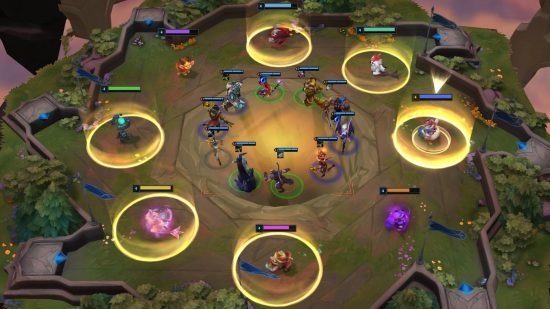 Best free PC games: Teamfight Tactics. Image shows a circle of characters within a larger circle of characters who are themselves surrounded by circles of magic.