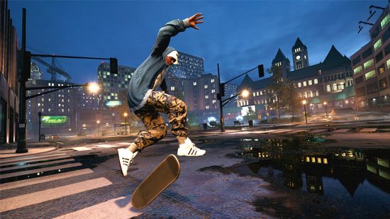 Best skateboard games: a man in streetwear does an ollie in Tony Hawk's Pro Skater 1 + 2