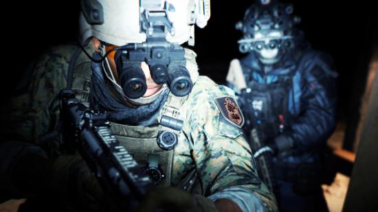Call of Duty Warzone 2 release date: two soldiers wearing night vision goggles as they prepare to enter a building