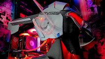 Custom Crysis gaming PC with glowing red visor and open panel