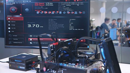 How to build a gaming PC: all components lie in front of a gaming monitor for testing