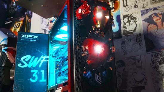Iron Man gaming PC with character bursting from front of case
