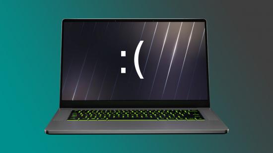 Nvidia laptop GPUs: Laptop with sad text face on screen