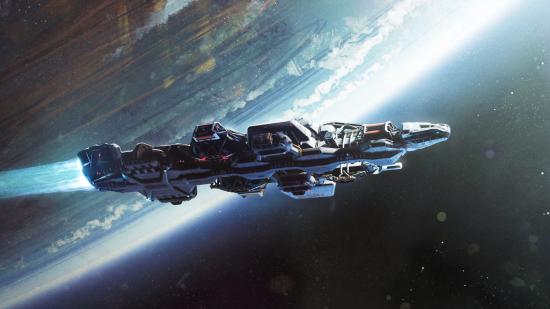 Jendela Starfield Rilis: Jeblugan kapal ing galaksi kanthi planet ing latar mburi