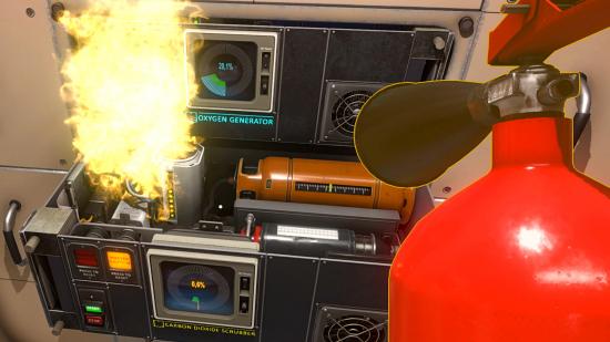 New space survival sim game Tin Can: putting out a fire on a spaceship