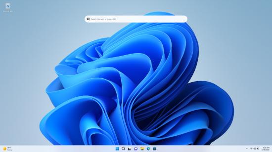 A Windows 11 desktop with the new Bing search bar widget