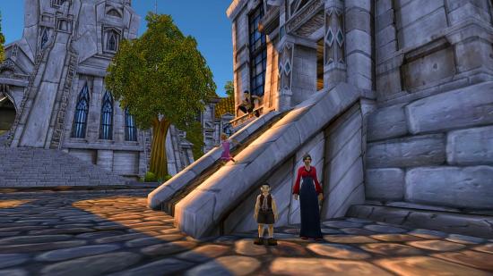 WoW patch: kids gather outside of an orphanage in World of Warcraft