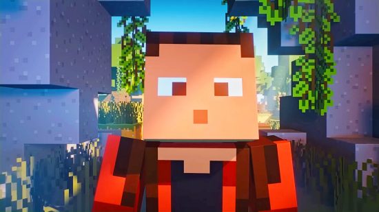 Minecraft recovery compass: a Minecraft avatar looks surprised