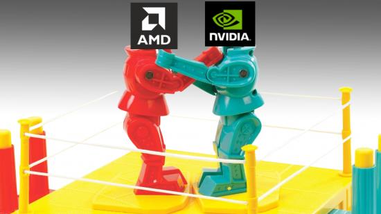 AMD RDNA 3: rockem sockem top with AMD and Nvidia logos over boxers heads