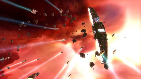 Best space games: A fleet of ships soaring through the depths of space in Homeworld.