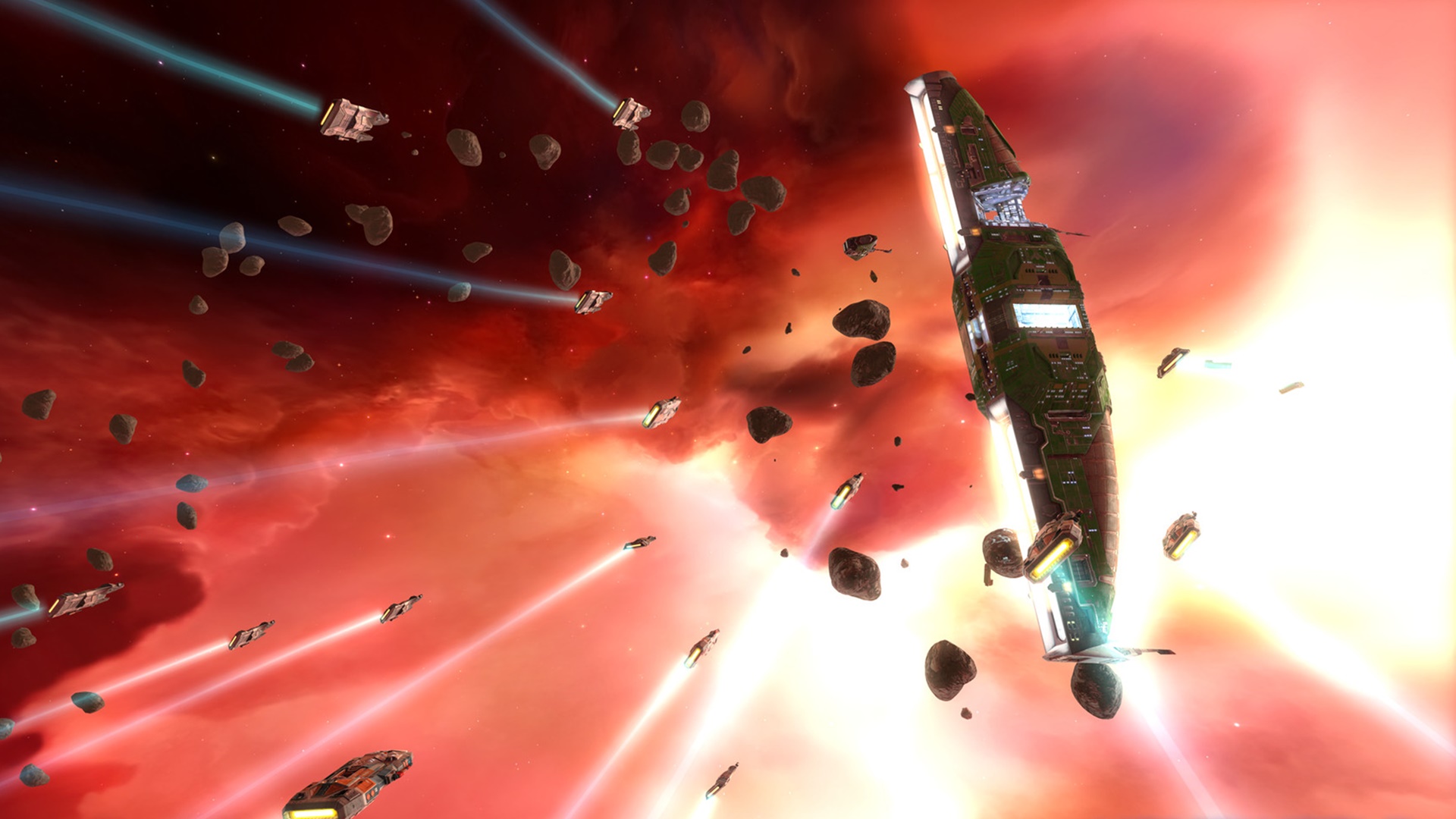 Best space games: Homeworld. Image shows a fleet of ships soaring through the depths of space.