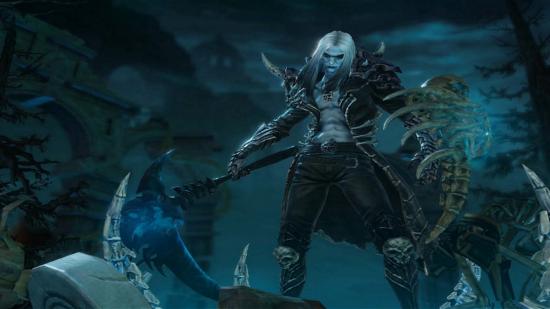 Best Diablo Immortal Necromancer build: A Necromancer uses their Grim Scythe ability in a graveyard