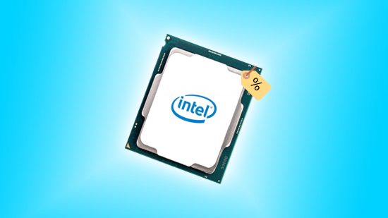 Intel CPU on blue backdrop with price ticket