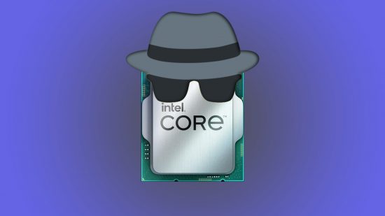 Intel Raptor Lake: Core CPU wearing emoji hat and sunglasses on blue backdrop