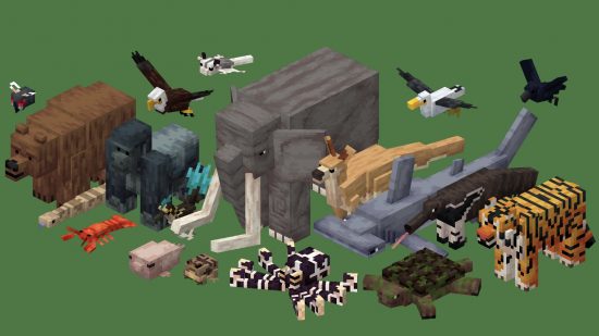 Best Minecraft mods: a menagerie of animals of all shapes and sizes in Alex's Mobs.