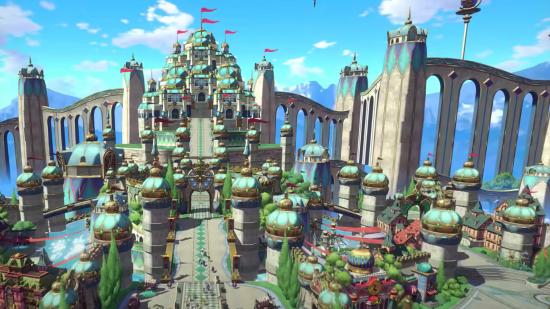 Ni No Kuni Cross Worlds codes: a top down shot of a turquoise kingdom during the day