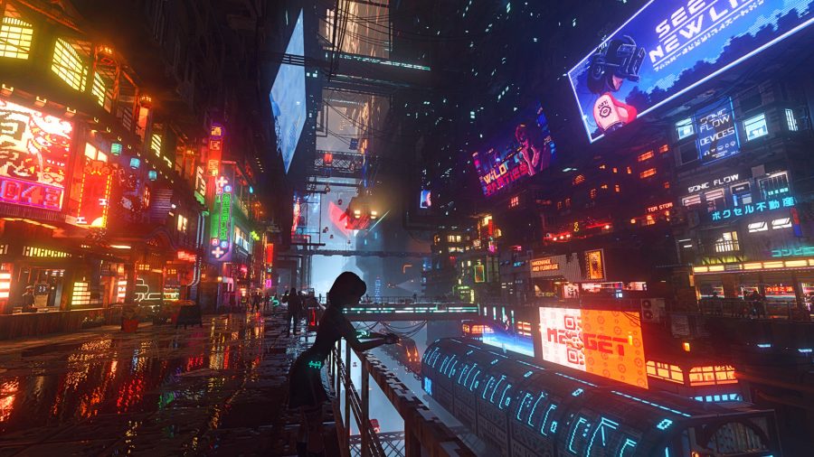 Nivalis - a neon lit cyberpunk cityscape