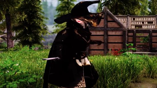 A witch with a wand prepares for the Hogwarts Legacy Skyrim mod