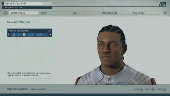 A base model in Starfield featuring a Black man with cornrows 