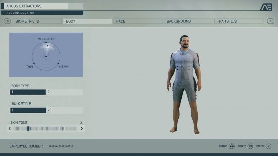 A character creation menu showing off a muscular man