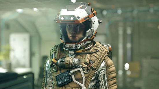 Starfield traits guide: Starfield's spacefarer wearing a space exploration suit and helmet, as featured in the Xbox and Bethesda conference