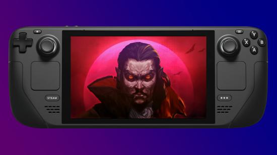 Steam Deck with Vampire Survivors art on screen