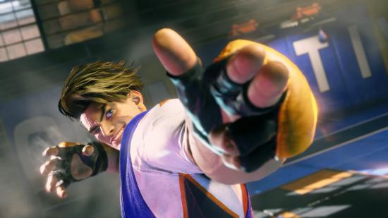 Street Fighter 6 announcement: Luke winks at the camera in a fighting pose while at the gym in the new Street Fighter 6 reveal trailer.