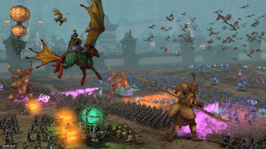 Best Warhammer games - a Cathayan army clashes against the forces of chaos in Total War: Warhammer 3