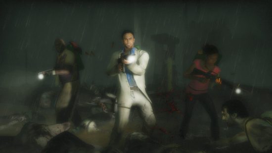 The best co-op games on PC, Left 4 Dead: Three characters face you, all wielding guns ready to attack