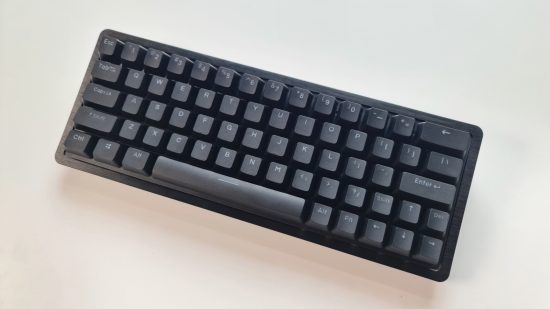 Mountain Everest 60 review - the 60 gaming keyboard sits on a desk facing up