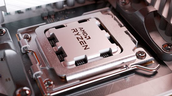 An AMD Ryzen 7000 CPU in an AM5 motherboard
