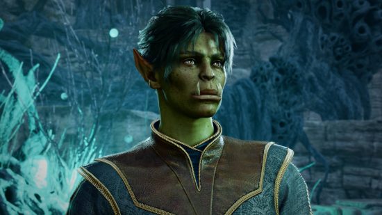 This Half-Orc is one of the Baldur's Gate 3 races. They are mostly human, but have large pointed teeth rising from their mouth and green skin.