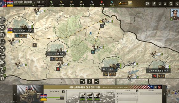Best grand strategy games: Call of War. Image shows a world map with units moving across it.