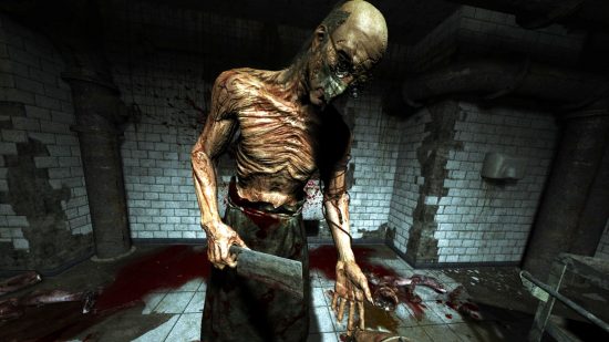 Best horror games: a surgeon standing over the player holding a bonesaw