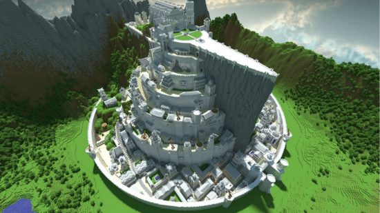 Minas Tirith best Minecraft builds: An aerial shot of Minas Tirith from J.R.R. Tolkien's Lord of the Rings as depicted in Peter Jackson's trilogy.