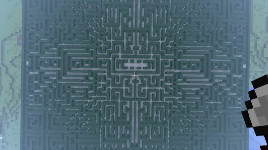 The Shining Maze best Minecraft builds: An aerial shot of an extraordinarily complex labyrinth set within a square.