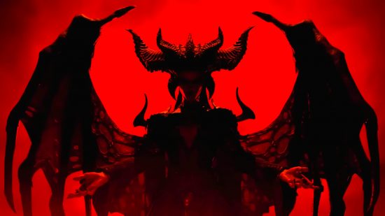 Diablo 4 beta spotted on Battle.net launcher - a shadowy demon backlit by red light
