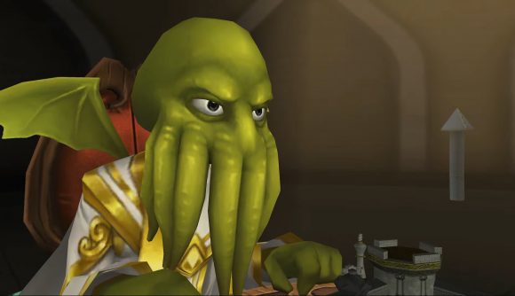 Free MMO games: Wizard101. A screenshot shows a Cthulhu-esque character with an octopus head wearing wizard robes.
