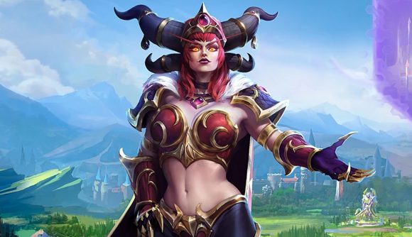 Heroes of the Storm Alexstrasza from World of Warcraft WoW Dragonflight stands against summer background