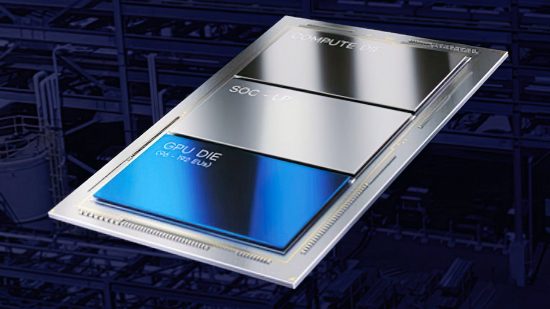 Intel Meteor Lake CPU render on blue backdrop