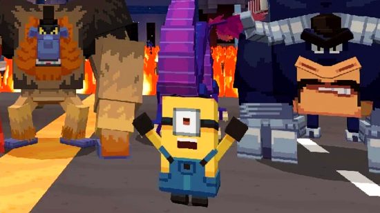 Minecraft Minions DLC: a Minion in front of Jean Clawed and Stronghold