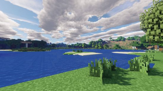 Nejlepší shadery Minecraft - ebin shader ukazující hluboko modré jezero