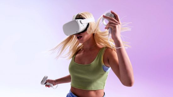 A blonde woman using the Oculus Quest 2 for exercise, something that Project Cambria may also be suitable for