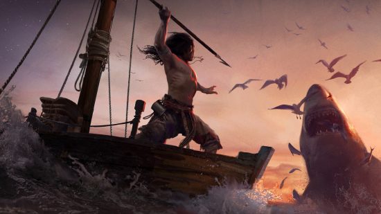 A pirate hunts a shark in Skull and Bones gameplay
