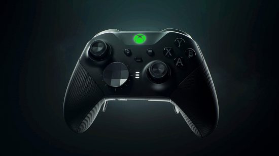 Steam controller lighting: Xbox Elite Series 2 with a glowing green Xbox button