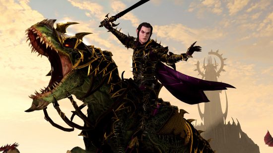 An elf on a dinosaur? Hopefully the stars of a Total War Warhammer third-person fantasy game