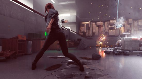 Best action-adventure games - a woman twists around to unleash telekinetic powers in Control.