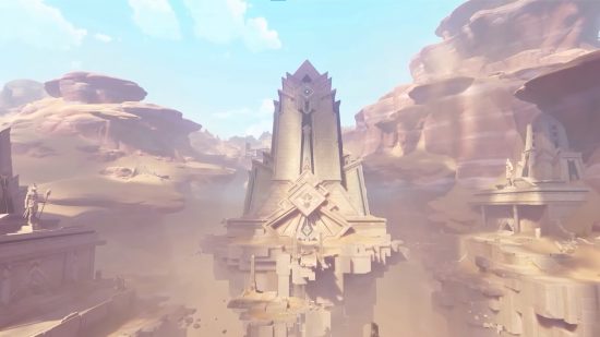 Genshin Impact leak: A large stone building rises from the middle of an empty desert